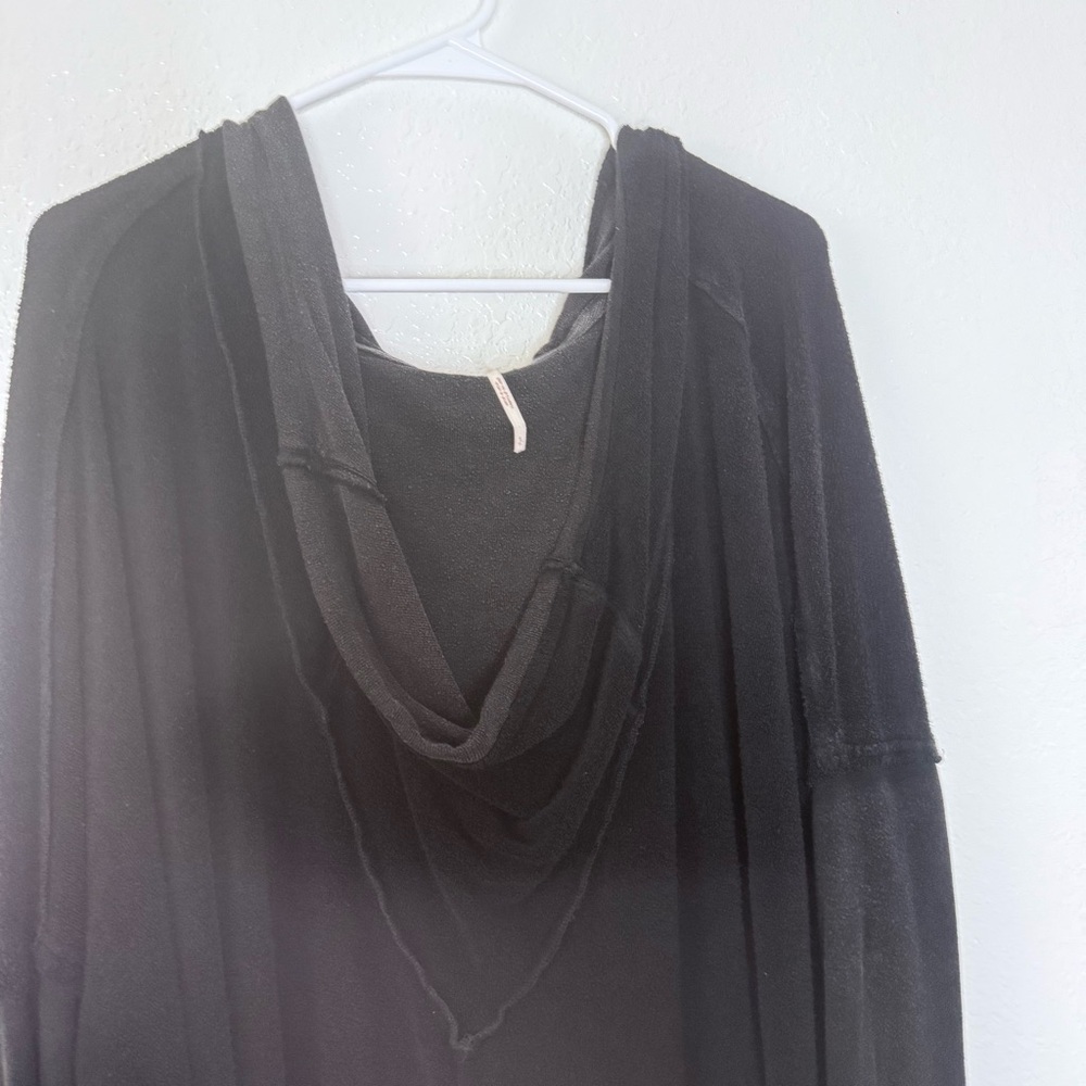Free People Cowl Neck Slouchy Beach Terry Cloth Hoodie Oversized Tunic Top Small - Picture 3 of 9